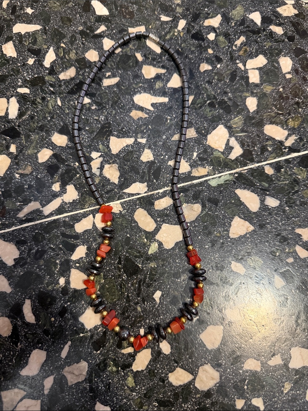 Beaded Red Chip and Hematite Necklace - Women Jewelry